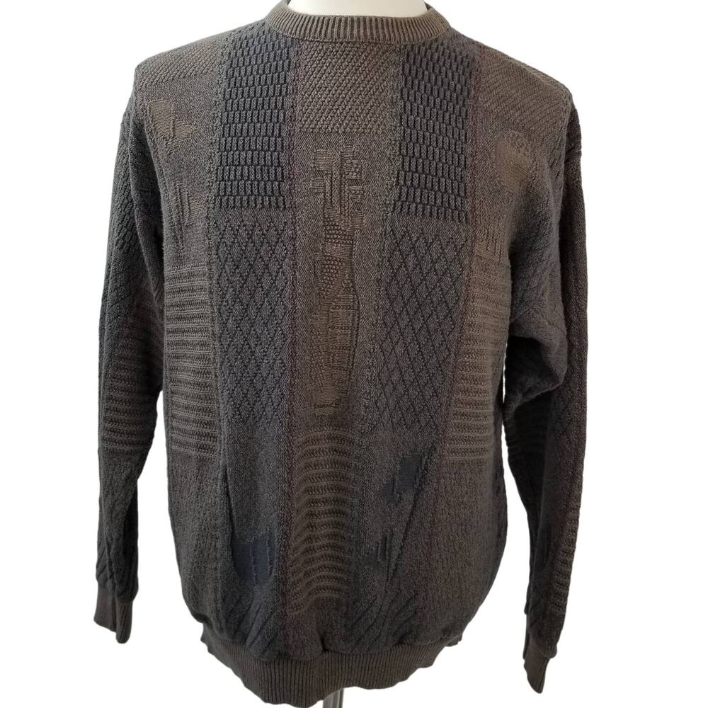 Carmel Brown Cable Knit USA Vintage Golf Motif Sweater Size L